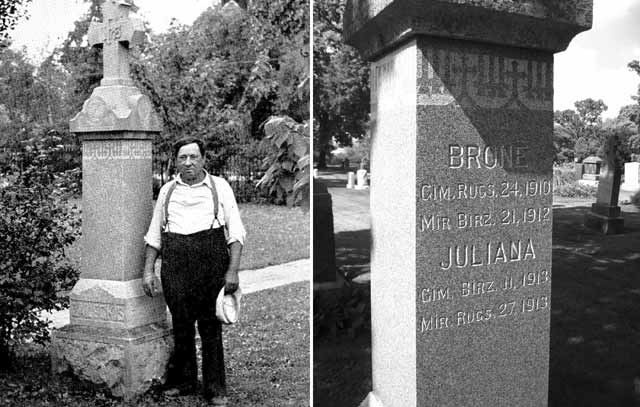 V. Zaleckis at the gravestone of his daughter.